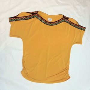 ECI yellow mustard short sleeve blouse